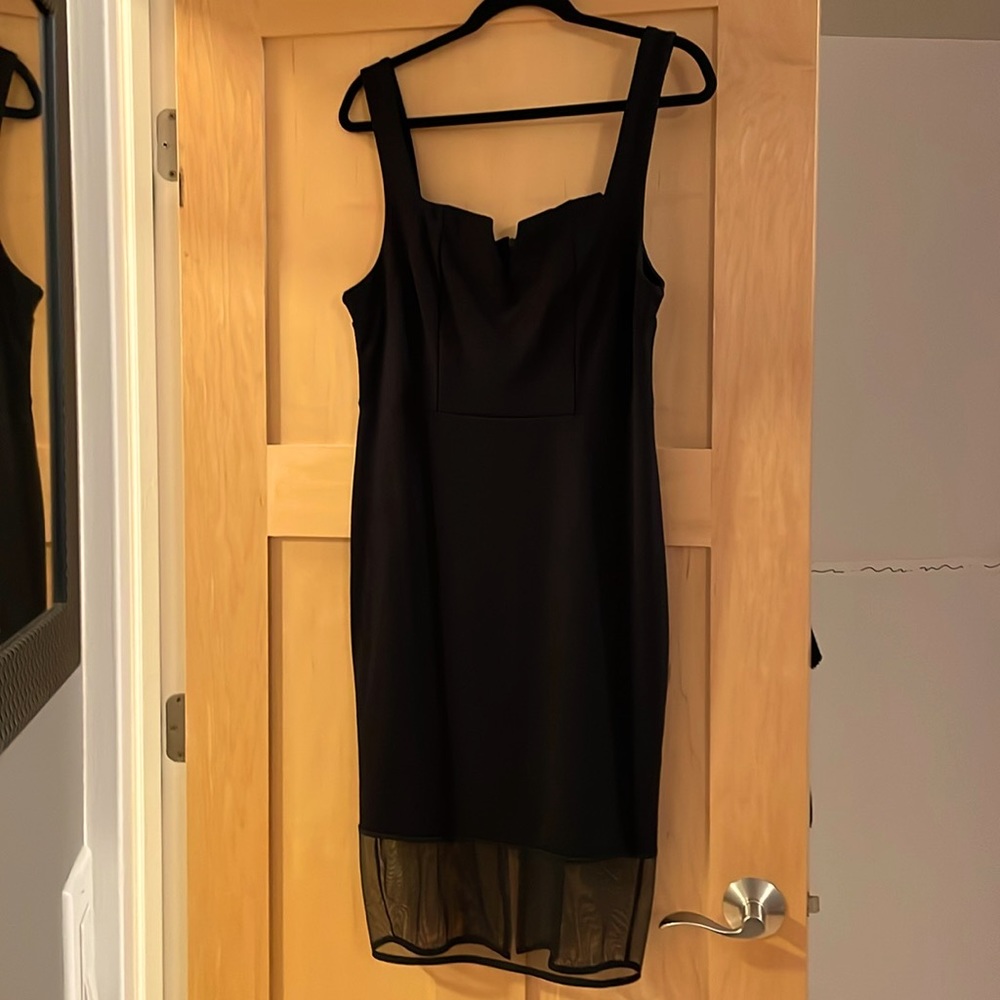 Vanity Room sleeveless LBD w/sexy sheer skirt hemline, from Nordstrom’s Rack.